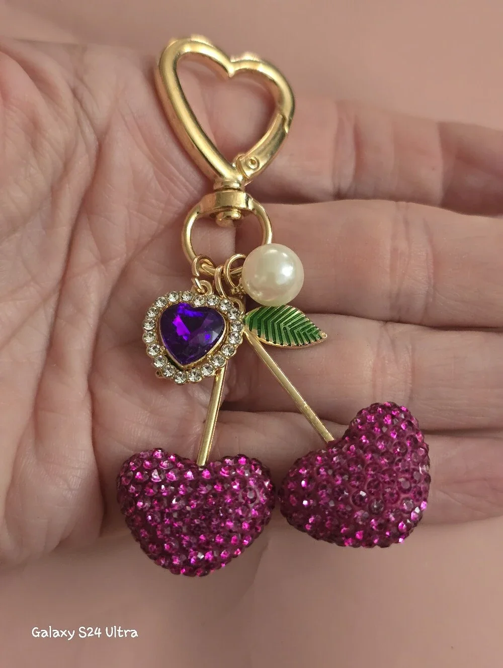 Cherry Heart Bag Charm/ Keychain NEW